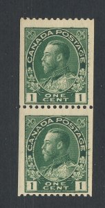 Canada Admiral Coil Stamps; #131-1c Pair w Hairlines MNH Fine Guide = $100.00+