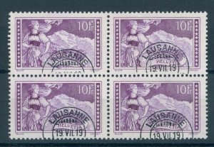 SWITZERLAND, 10 Fr. 'JUNGFRAU', 1914, VFU BLOCK OF 4, UNUSUAL CANCE...