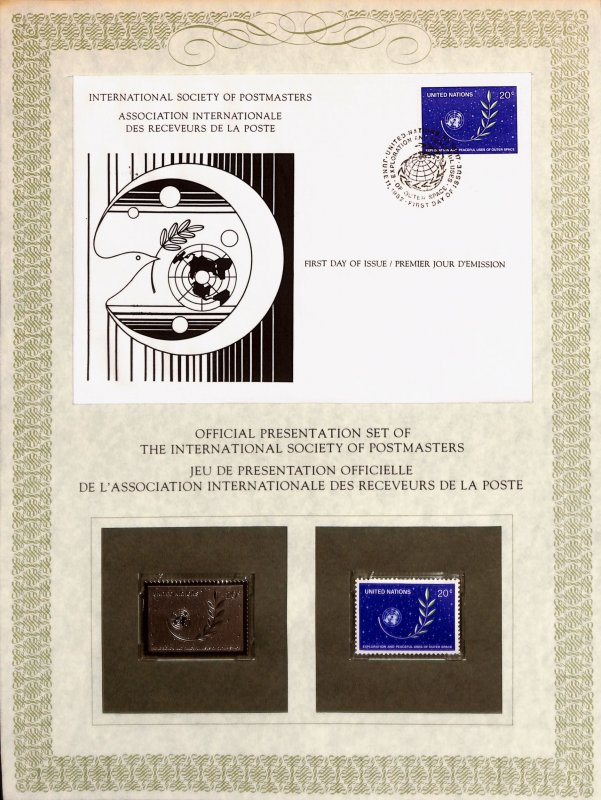 United Nations silver stamp + cover International Society of Postmasters