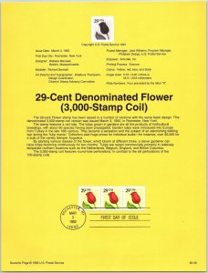 USPS SOUVENIR PAGE 29-CENT DENOMINATED FLOWER (29c) (3,000-STAMP COIL) 1992