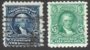 XF Used 1917 Scott #479 & #480 $2 & $5 Postage Stamps, cv $77