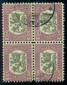 FINLAND #118 (83) 5mk Vasa, Blk of 4, used, quite unusual, Scott as singles $500