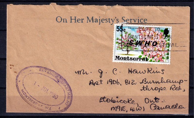 Montserrat Inverted O.H.M.S. ovpt on cover # O15 var.