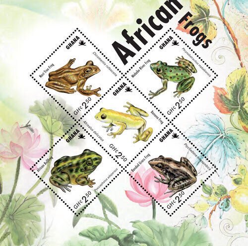 Ghana 2014 - African Frogs - sheet of 5 stamps - Scott #2820 - MNH