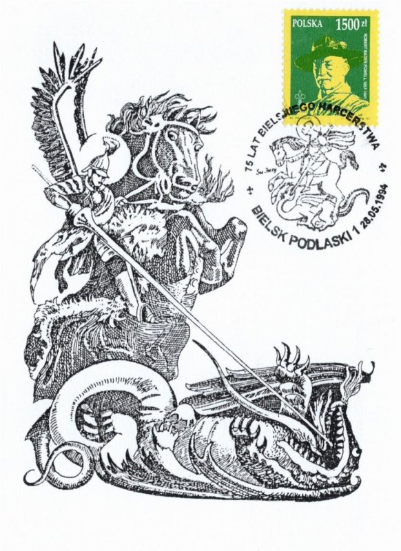 Poland 1994 post card with Baden Powell stamp and St. George 