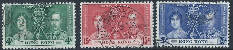 HONG KONG 1937 KGV SG137-139 Coronation Set USED