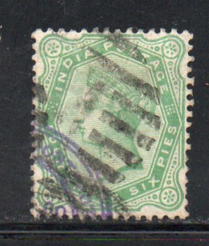 India Sc 43 1882 4a6p green  Victoria stamp used