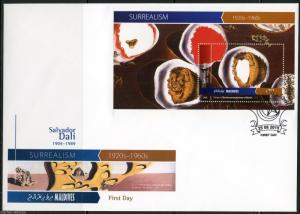 MALDIVES 2015  SURREALISM  SALVADOR DALI SOUVENIR SHEET FIRST DAY COVER