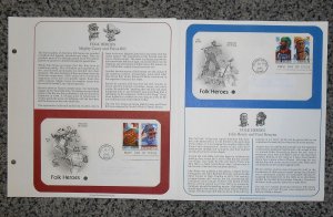 1996 Folk Heroes Sc 3083-86 FDCs with PCS cachets on info pages - frame 'em!