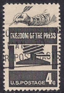 1119 4 cents SUPERB LOGO Freedom of Press (1958) Stamp used F-VF