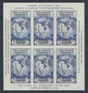 Sc 735 Byrd Antarctic Expedition  MNH - 1934 US National Stamp Expo Sheet -