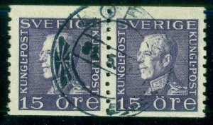 SWEDEN #189 (175cx) 15ore violet, WMK WAVY LINE used pair w/full cancel VF