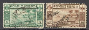 New Hebrides, French Sc# 55,59 SG# F53, F57 Used 1938 5c-25c Beach Scene