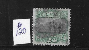 US #120 1869 -DECLARATION OF INDEPENDENCE 24C (GREEN/VIIOLET)GRILL 9.5X9 MM-USED