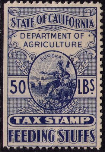 USA  STATE OF CALIFORNIA VF 50 LB FEEDING STUFF TAX STAMP