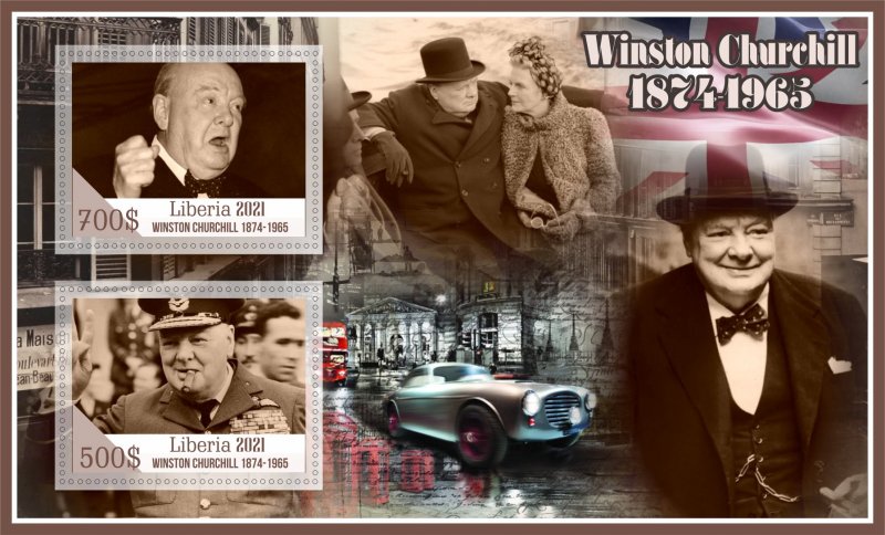 Stamps.Winston Churchill 2021 year 1+1 sheets perforated Liberia