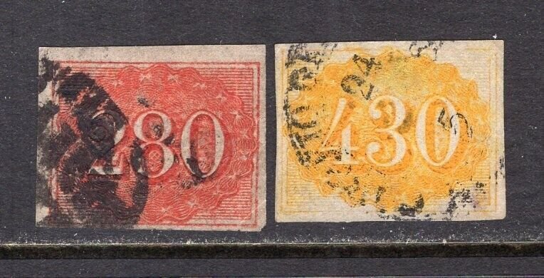 Brazil 1861 Numeral Set 280r Red + 430r Yellow Used #39-40 CV$270