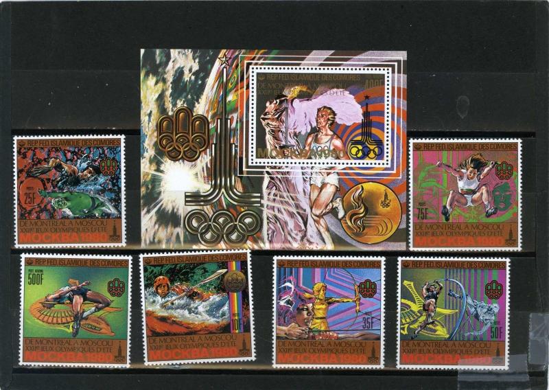 COMORO ISLANDS 1979 SUMMER OLYMPIC GAMES MOSCOW SET OF 6 STAMPS & S/S MNH 