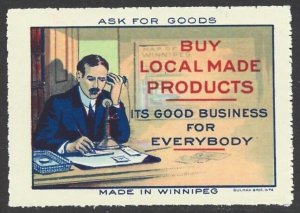 1914 Canada Ask for Goods Made in Winnipeg Promotion Propaganda Cinderella VF-NH-