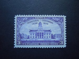 1938 #838 3c Iowa Centennial  MNH OG VF/XF Includes New Mount