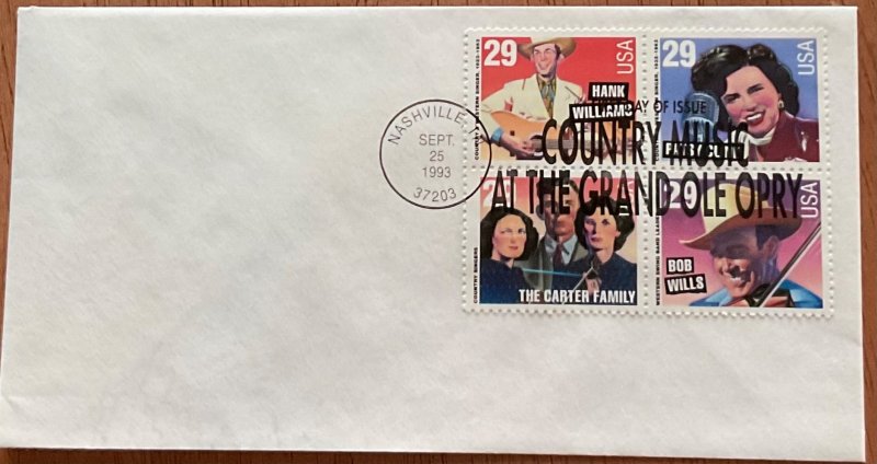 US #2771-2774 First Day Cover FDC Country Music 9/25/1993 U/A L42