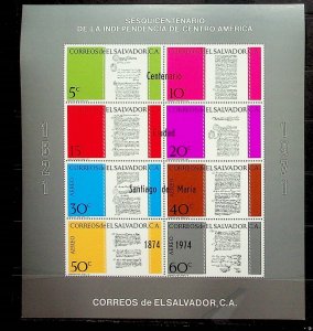 SALVADOR Sc C321 LH SOUVENIR SHEET W/OVPR OF 1971 - INDEPENDENCE - (CT5)