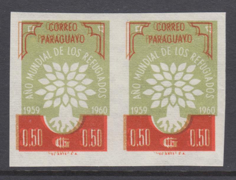 Paraguay Sc 561 MNH. 1960 50c World Refugee Year, imperf, major color shift, VF