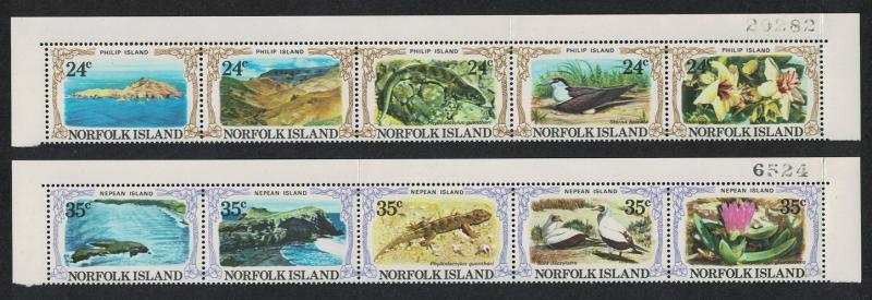 Norfolk Philip and Nepean Islands 10v 2 Top Strips Control Numbers SG#274-283