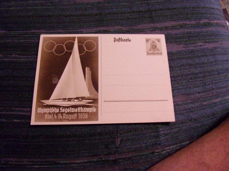 GERMANY WWII PROPAGANDA POSTAL CARD:  1936 OLYMPICS SAILING