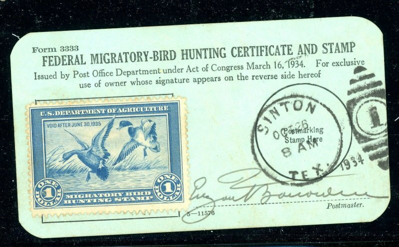 RW1 1934 FEDERAL DUCK  FORM 3333 HUSBAND & WIFE MATCHING FORMS - SUPER RARE