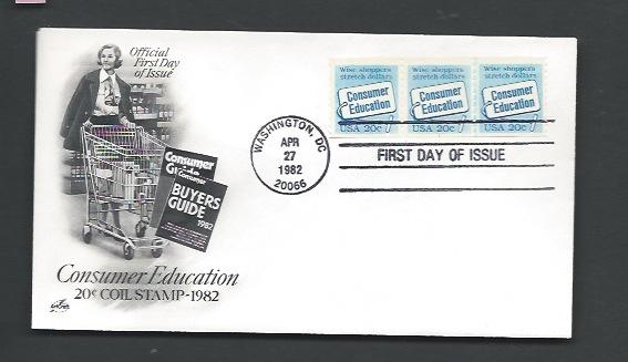 Scott #  2005  COIL STRIP of 3  PNC # 1   FDC