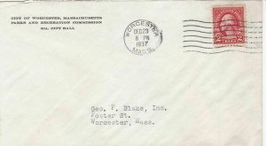 U.S. CITY OF WORCS, MASS.PARKS AND RECREATION COMMISSION 1937 Stamp Cover  47614