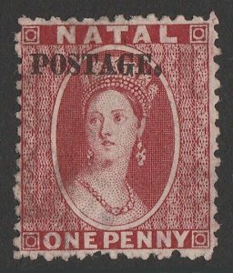 NATAL 1869 'POSTAGE' on QV Chalon 1d rose, SG type 7e.