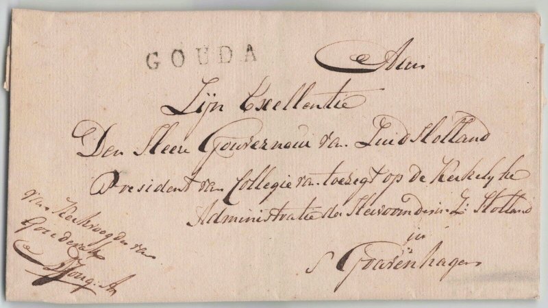Netherlands c. 1810s GOUDA Straight-Line Stampless Folded Cover