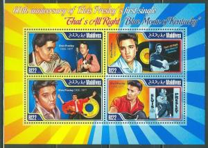 MALDIVES 2014 60TH ANNIVERSARY OF ELVIS PRESLEY'S FIRST SINGLE SHEET OF 4