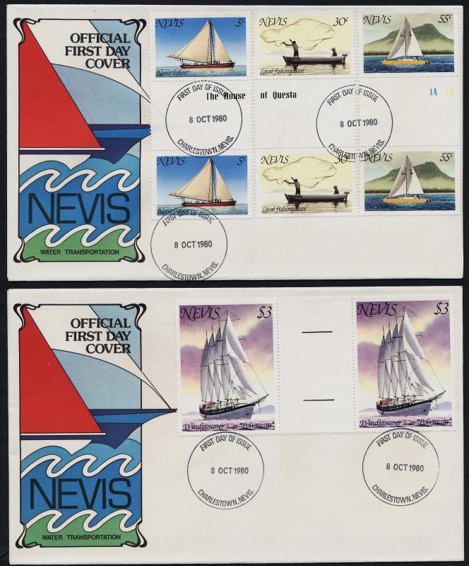 Nevis 114-7 gutter pairs on FDC's - Sailing Ships