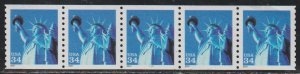 United States SC 3476 Plate 1111 Strip of 5 Mint Never Hinged. End of roll