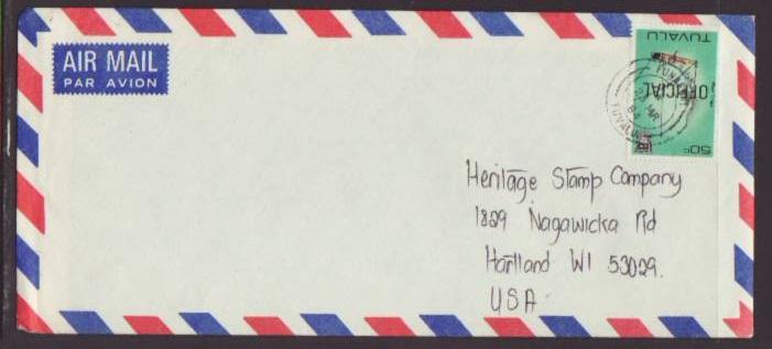 Tuvalu to Hartland,Wi 1984  # 10 Size Cover