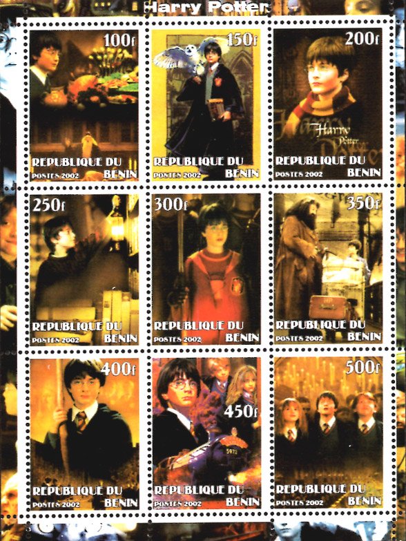 Benin 2002 Harry Potter Hermione Hagrid Movies Owls 9v Mint Mini Sheet. (#09)