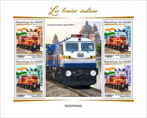 NIGER - 2022 - Indian Trains - Perf 4v Sheet - Mint Never Hinged