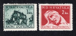 Croatia 1944 1k & 2k Postal Tax, Scott RA3-RA4 MH, value = 55c