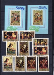 FUJEIRA 1971 PAINTINGS 2 SETS OF 5 STAMPS & 2 S/S PERF. & IMPERF. MNH