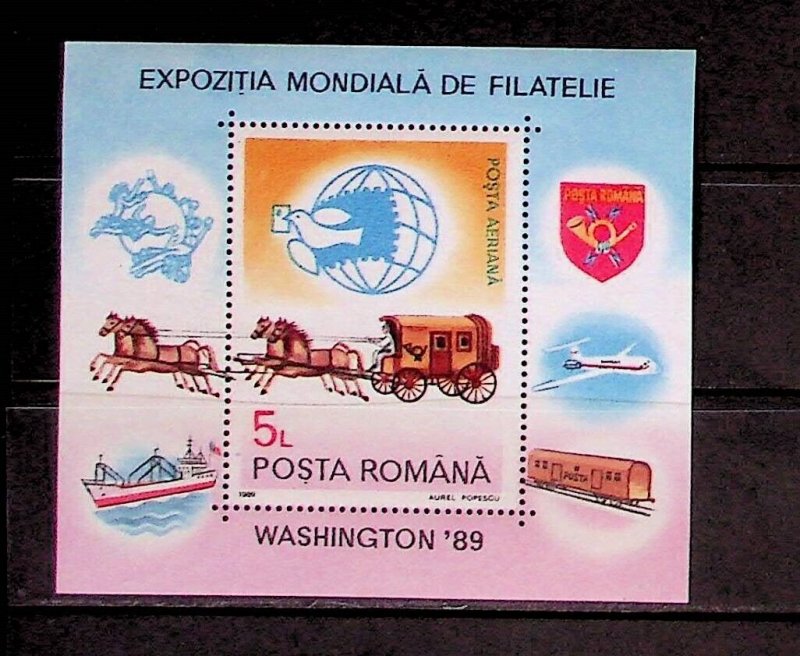 ROMANIA Sc C284 NH SOUVENIR SHEET OF 1989 - UPU
