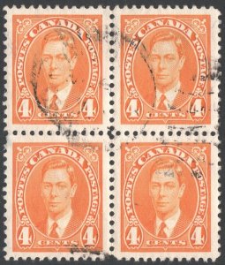 Canada SC#234 4¢ King George VI Block of Four (1937) Used