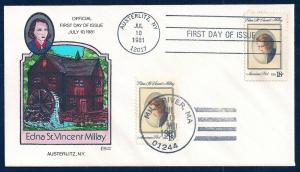 UNITED STATES FDC 18¢ Edna St V Millay DUAL 1981 Collins H-P