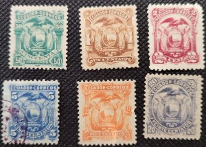 Ecuador,1881, Coat of Arms, set of 6, #12-17, Most MH, SCV$4.10