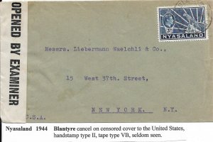 Blantyre, Nyasaland to New York City, NY 1944 Seldom seen Censor (C4704)