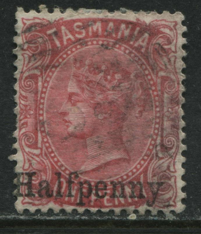 Tasmania QV 1889 overprinted Halfpenny on 1d carmine used