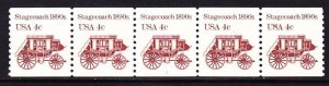 US 2228 MNH 1986 4¢ Stagecoach 1890s PNC Strip of 5 Plate #1 