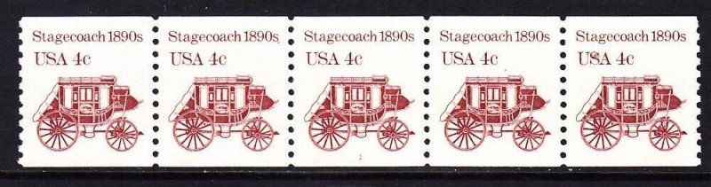 US 2228 MNH 1986 4¢ Stagecoach 1890s PNC Strip of 5 Plate #1 